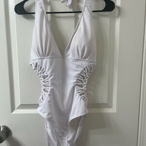 SHEIN White One-Piece Swimsuit with Ruched Sides